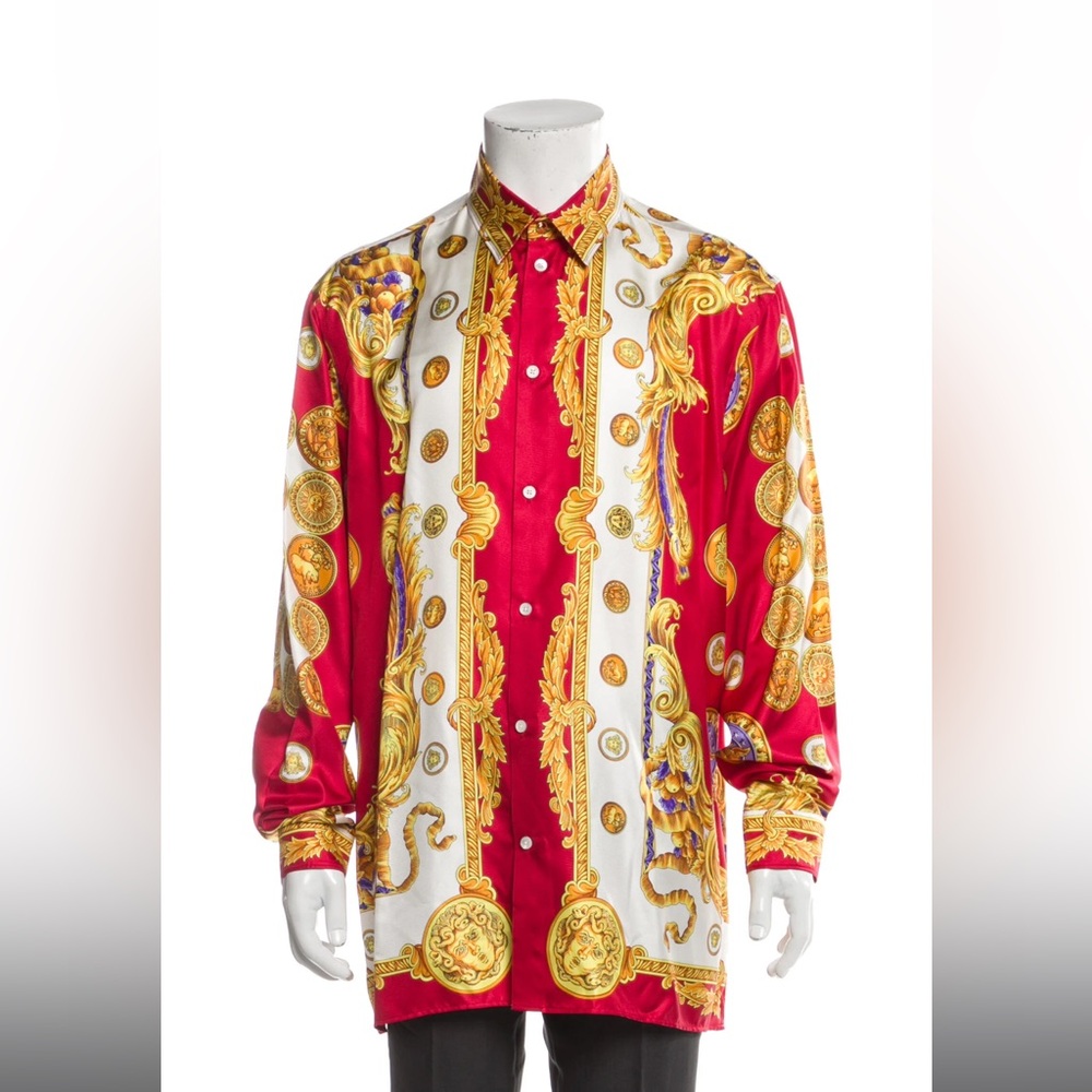 Versace Silk shirt Men Size Medium Red/gold color